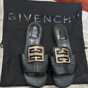 Givenchy Black Leather Slides